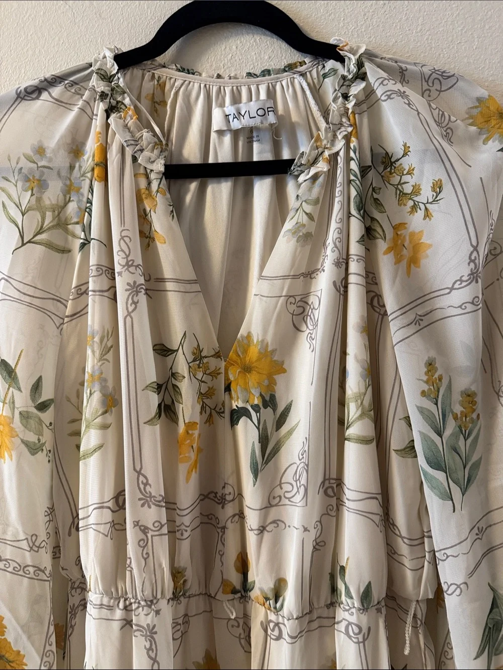 Taylor Cream Maxi Dress with Yellow Floral Print